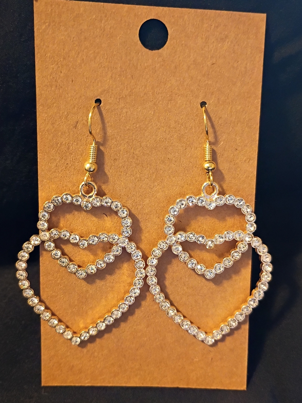 Gold-Tone Double Heart Crystal Drop Earrings - Women Jewelry